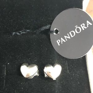 Pandora authentic silver heart stud earrings. New